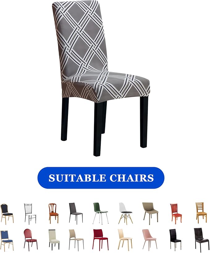 Sufdari Dining Chair Covers,Kitchen Chair Cover,Parsons Chair Slipcover,Spandex Chair Protectors for Dining Room Stretch Chairs Cover Set of 4 -Gray Diamond