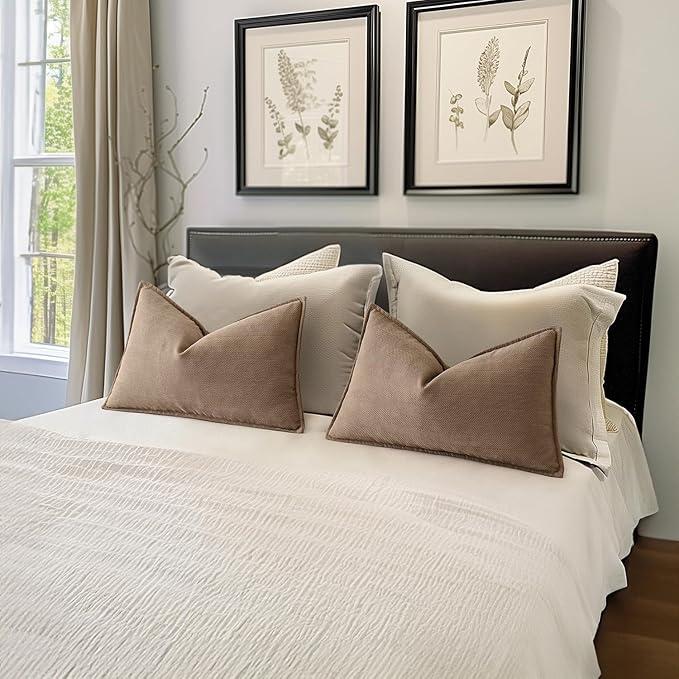 MIULEE Pack of 2 Coco Brown Decorative Lumbar Pillow Covers 12x20 Inch Soft Chenille Luxurious Couch Throw Pillows Farmhouse Cushion Covers with Elegant Design for Sofa Bedroom Living Room Home Decor