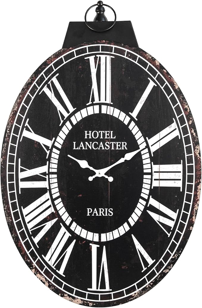 MODE HOME 29-Inch Oval Wall Clock, Stylish France Wall Clock with Large Scale Roman Numerals Perfect for Living Rooms, Dining Room, Entryways