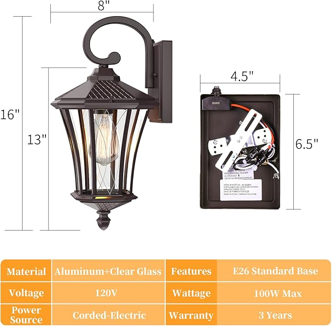 YSN 2 Pack Dusk to Dawn Outdoor Light Fixture Wall Mount Porch Lights Weather Resistant Exterior Sconce Light, Waterproof Wall Lantern for Porch, Garage, Backyard, Walkway, E26 Socket, Brown