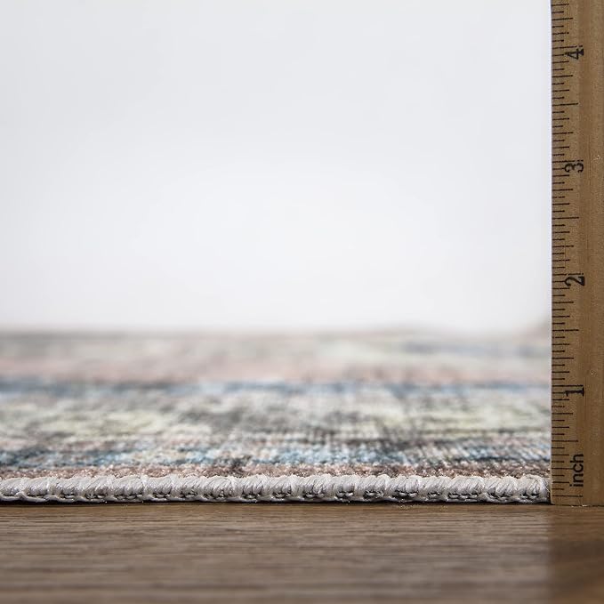 Bloom Rugs Washable Non-Slip 2x3 Rug - Coral Pink/Ocean Blue Traditional Oriental Area Rug for Living Room, Bedroom, Dining Room, and Kitchen - Exact Size: 2' x 3'
