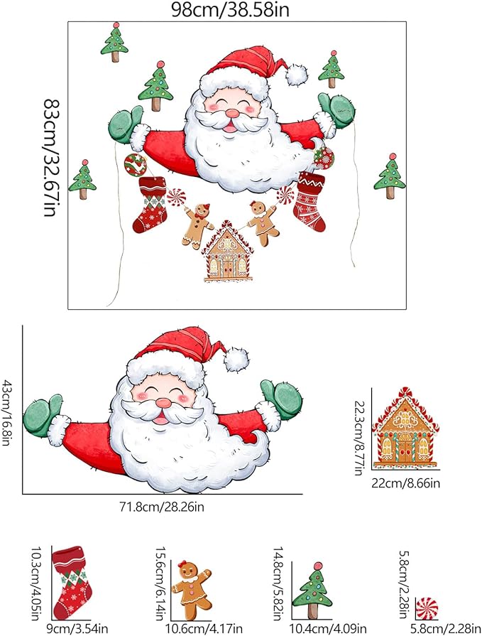 Christmas Wall Stickers Decoration Set Santa Xmas Tree Wall Murals Floor Décor Living Room Children Nursery School Restaurant Cafe Hotel Home Office Décor Christmas 4