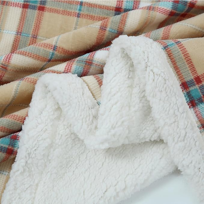 PU MEI Sherpa Blanket Twin Plaid Thick Bed Blanket, 60”*80” Super Soft Flannel Fuzzy Fleece Reversible Velvet Plush Warm Blanket for Couch (Yellow Red Check)
