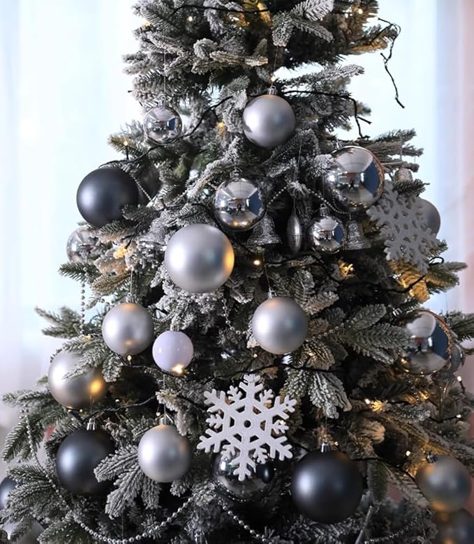 AMS 2.36''/60mm 34ct Christmas Ball Large Ornaments Party Decorations Shatterproof Festival Pendant Hangings for Xmas Tree Decor (60mm, Grey)