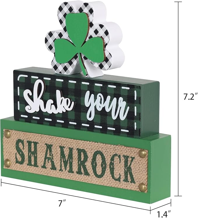 St Patricks Day Decorations, MEETYAMOR 3-Layered Shamrock Wood Block St Patricks Day Decor, Shamrock Ornaments Shake Your SHAMROCK Sign Saint Patricks Day Decorations for the Home, Table, Mantel