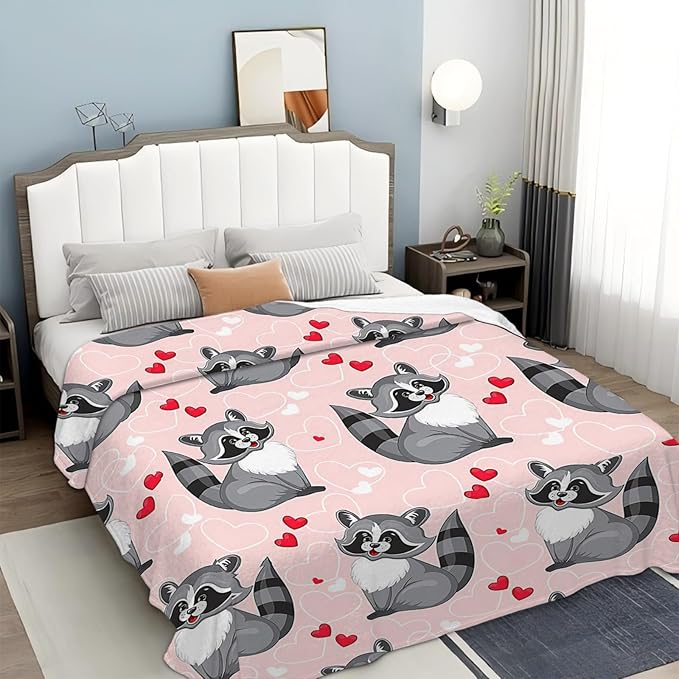 Tijuboni Pink Raccoon Throw Blanket Raccoon Gifts for Girls Boys Women Men Kids Adults Soft Flannel Fleece Blanket for Couch Sofa Bed Home Decor 50"x60"