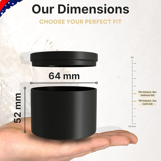 True Candle Tins for Making Candles - 24 Pack of 4 oz Black Candle Containers Bulk - Empty tins with lids for Candles - Premium Metal Jars, DIY Vessels | Painted Outside and Inside | Matte Black