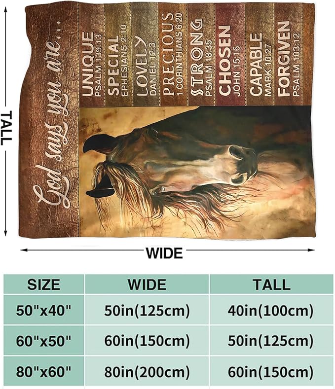 Tijuboni Christian Horse Throw Blanket Horse Gifts for Girls Boys Women Men Kids Adults Soft Flannel Fleece Blanket for Couch Sofa Bed Home Decor 60"x80"