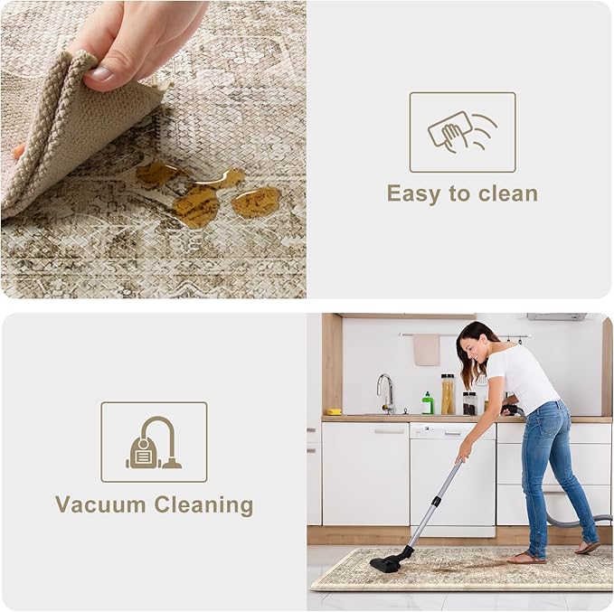 KIMODE Anti Fatigue Kitchen Mats 2 PCS 17"x47"+17"x29.5", Boho Kitchen Rugs and Mats, Non Slip Cushioned Kitchen Mats for Floor, Waterproof Kitchen Floor Mats for Laundry, Office, Sink, Khaki