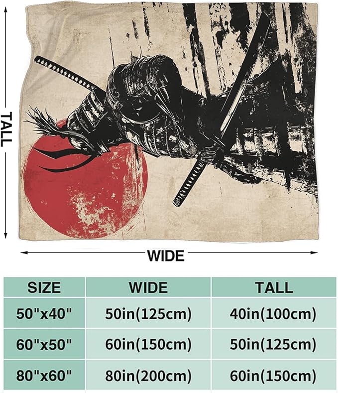 Tijuboni Japanese Samurai Throw Blanket Japanese Warrior Gifts for Men Women Girls Boys Kids Adults Soft Flannel Fleece Blanket for Couch Sofa Bed Home Decor 60"x80"