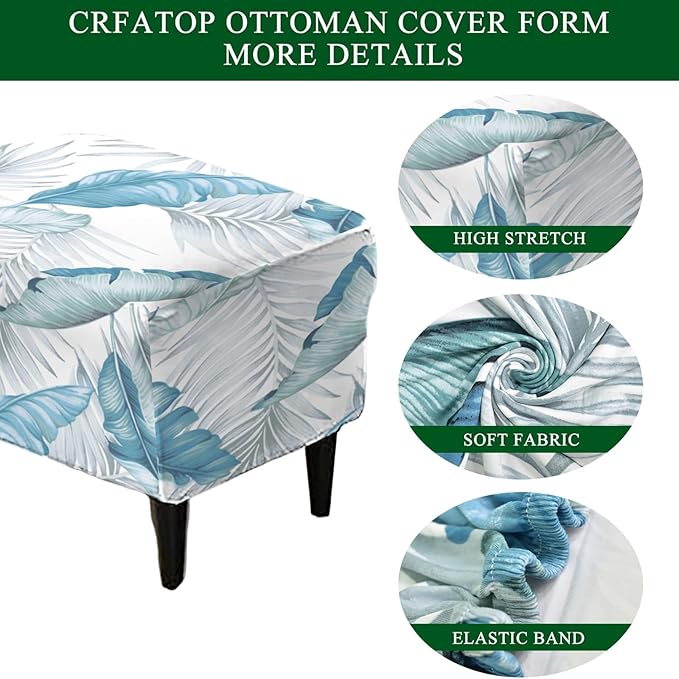 CRFATOP Ottoman Chair Cover Large Ottoman Chair Slipcovers Printed Rectangle Storage Stool Cover Stretch Footstool Footrest Furniture Protector for Bar Counter Living Room,C09