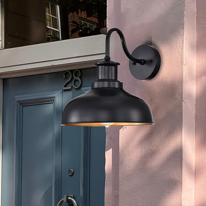 Outdoor Barn Light Outdoor Wall Sconce Farmhouse Rustic Exterior Wall Mount Lights Vintage Outside Lighting Fixture Industrial Black Lantern Works with Gooseneck Barn Porch Entryway Garage Shed