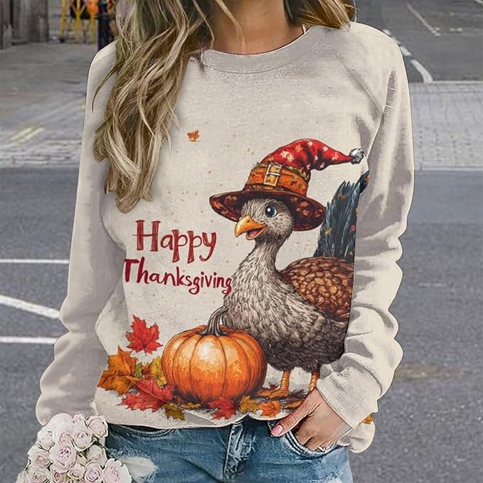 Thanksgiving Sweatshirt for Women Crewneck Pullover Casual Graphic Long Sleeve Shirts Sweater
