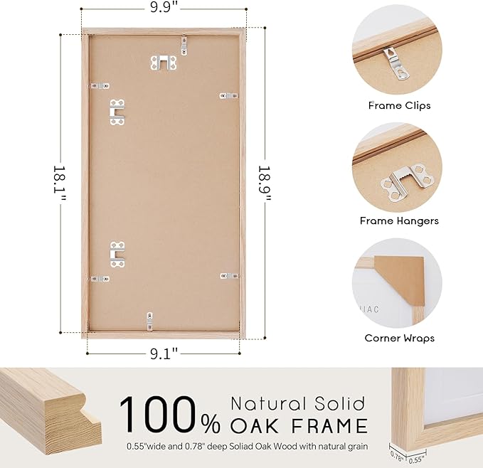 9x18 Oak Wood Picture Frame - 9x18 Photo Frame with Mat Display 3Pcs 5x7 Photos, 5x7 Picture Frame Wood, Natural Solid Wooden Picture Frames for Wall Art Photo and Prints(3 Pack, Beige)