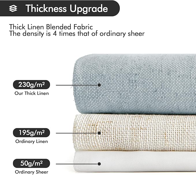 MIULEE Non-See-Through Privacy Linen Curtains 2 Panels, Light Filtering Window Curtains Farnhouse Textured Back Tab Semi Sheer Drapes for Bedroom Living Room, 52 x 84 Inches Long, Stone Blue