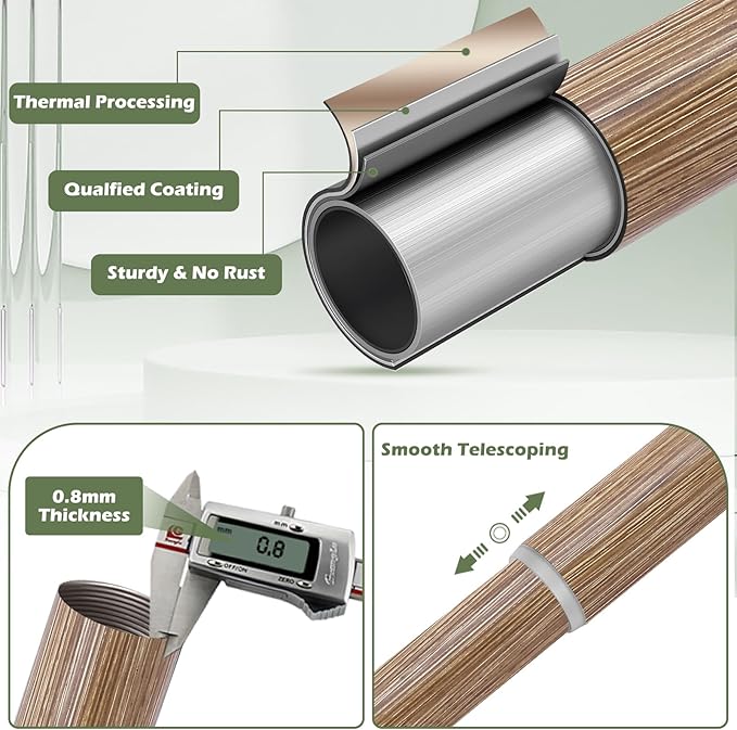 2 Pack Wood Curtain Rods 66 to 120 Inch,1 Inch Adjustable Long Curtain Rod,Netted Texture Window Curtains Rods,Farmhouse Heavy Duty Brown Wood Grain Decorative Drapery Poles 66-120"