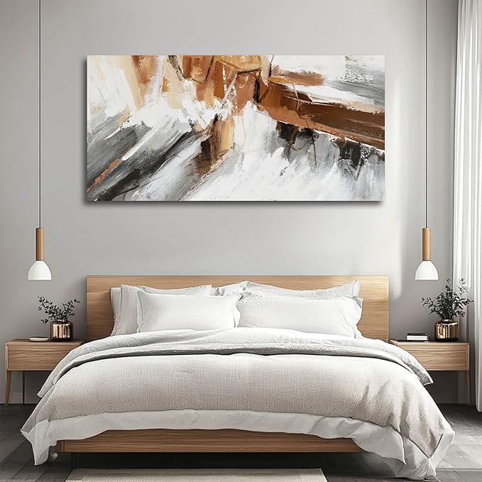 Graffiti Art Pictures Abstract Canvas Paintings White and Brown Poster Print 24"x48" Artwork for Bedroom Office Decorations