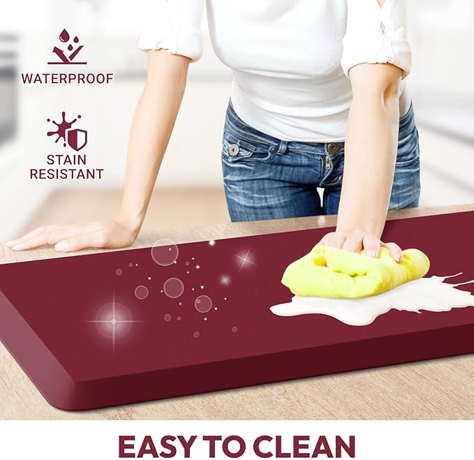 4/5 Inch Thick Kitchen Mat - Cushioned Anti Fatigue Mats for Kitchen Floor - Easy to Clean, Waterproof, Non-Slip Kitchen Rug for Sink, Office, Kitchen (17''x60'' Red)