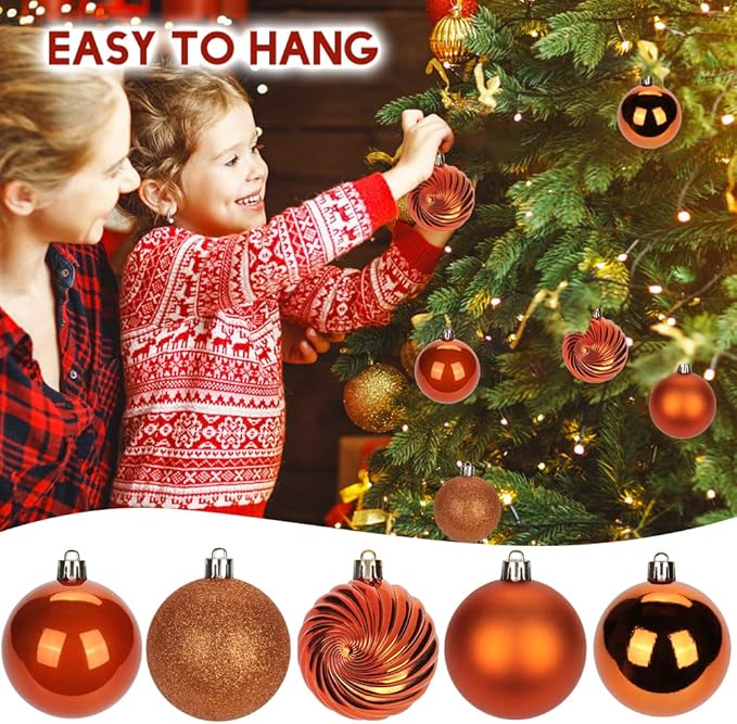 2.36" Orange Christmas Balls Ornaments 25 Pcs Shatterproof Christmas Ornaments Set Halloween Balls Ornaments Orange Ornament for Xmas Tree Holiday Party