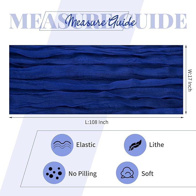 15 Pack Royal Blue Cheesecloth Table Runner 17 x 108 Inch Fall Thanksgiving Boho Rustic Farmhouse Gauze Cheese Cloth Runner for Wedding Party Baby Shower Home Decor Holiday Decorations