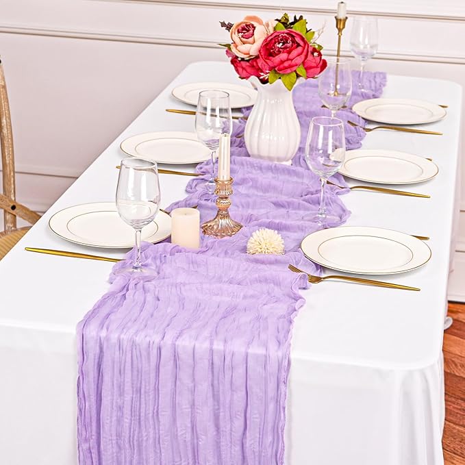 12 Pack Lavender Cheesecloth Table Runner 10FT Cheese Cloths for Wedding Decor, 20x120inch Rustic Boho Gauze Table Runners for Wedding Party Bridal Shower Table Decoration