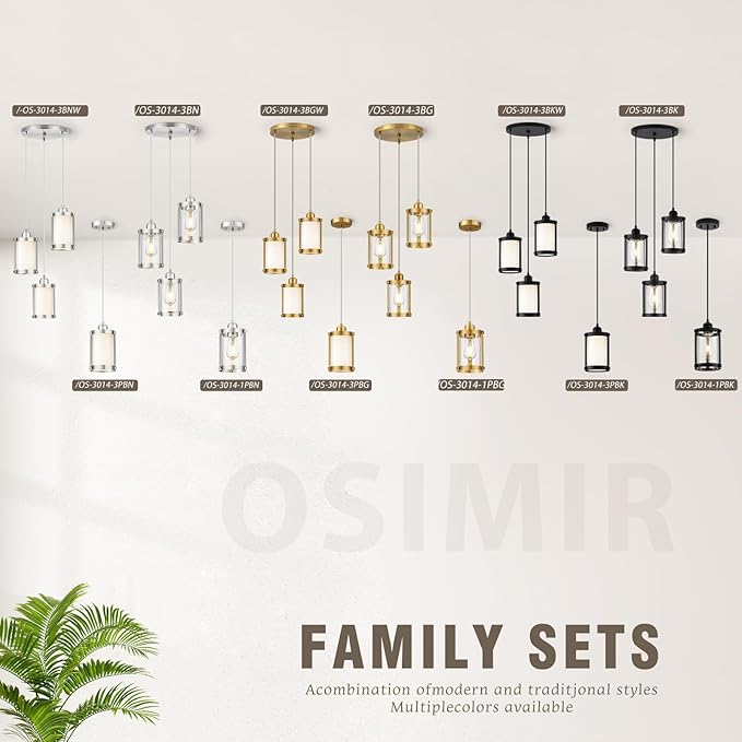 3-Light Pendant Lighting, Black Dining Room Chandelier Light Fixture Over Table with Clear Glass, Modern Cluster Hanging Lights for Kitchen Island Sink, OS-3014-3BK