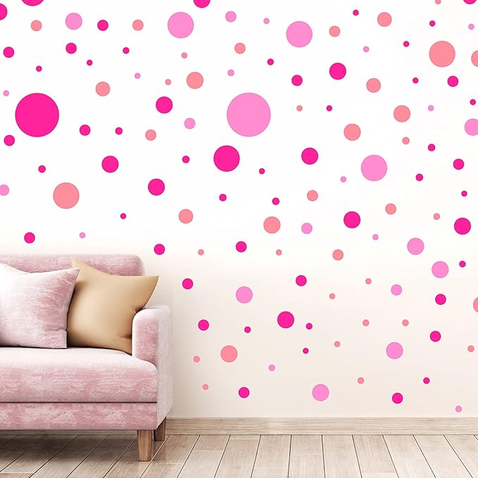 Zonon 264 Pcs Polka Dot Wall Decals for Classroom Decor Kids Circle Wall Sticker Vinyl Peel and Stick Colorful Removable for Nursery Bedroom Playroom Living Room(Pink Colors)