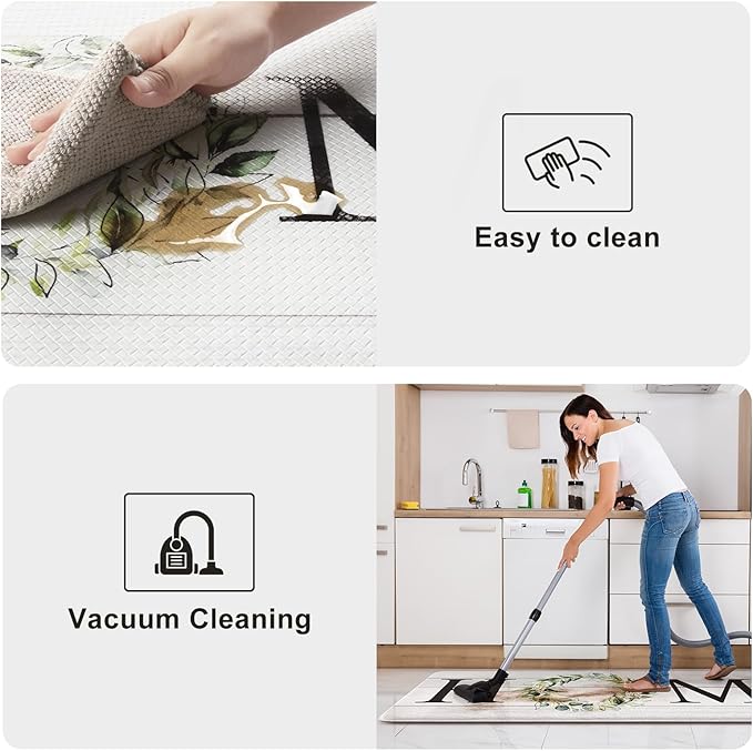 KIMODE Anti Fatigue Kitchen Mat Cushioned, Boho Farmhouse Kitchen Runner Rug, Non Slip Memory Foam Kitchen Mat for Floor, Waterproof Standing Desk Mat for Laundry Office Sink 20"x39" White