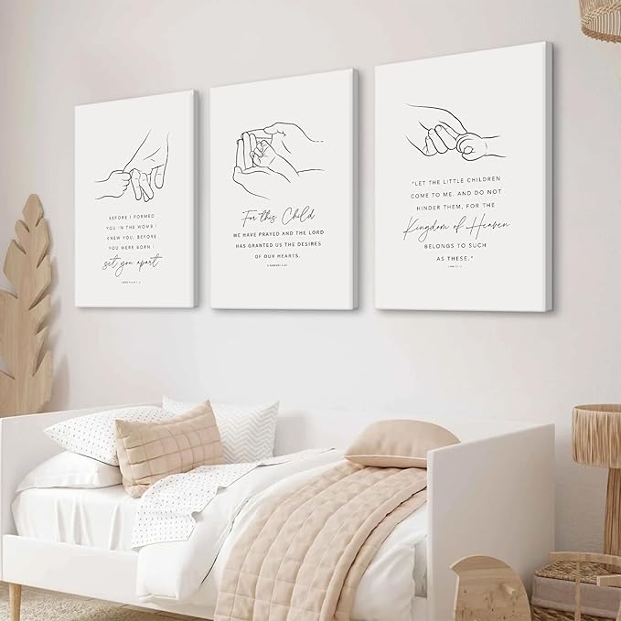 Joocrise Nursery Scripture Wall Art Set of 3 Nursery Bible Verse Wall Decor Baby Christian Canvas Art Christian Artwork Bible Verse Poster for Kids Room 16x24 Inch Ready to Hang