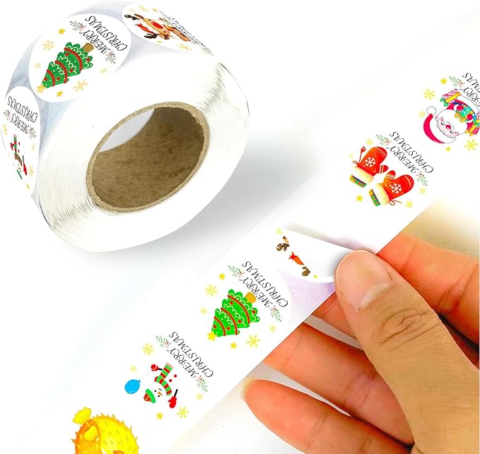 Christmas Sticker Roll - 500 Pieces 2.5x2.5cm Water Resistant Holiday Stickers, Easy Peel and Stick Decals | Handicrafts Envelopes Cards Bread Bags Wall Decor DIY Party Greetings Kids Adults