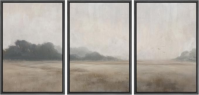 MUDECOR Framed Wall Art Print Set Serene MeadowTranquil Landscape with Foggy Fields and Distant Trees Illustrations Realism Decorative for Living Room, Bedroom, Office - 16"x24"x3 Black