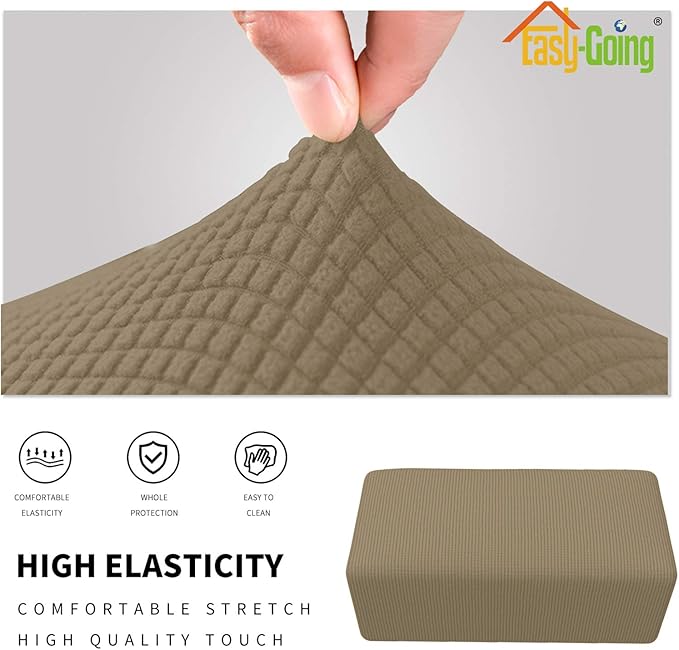Easy-Going Stretch Ottoman Cover Folding Storage Stool Furniture Protector Soft Rectangle slipcover with Elastic Bottom(Ottoman X-Large,Tan)