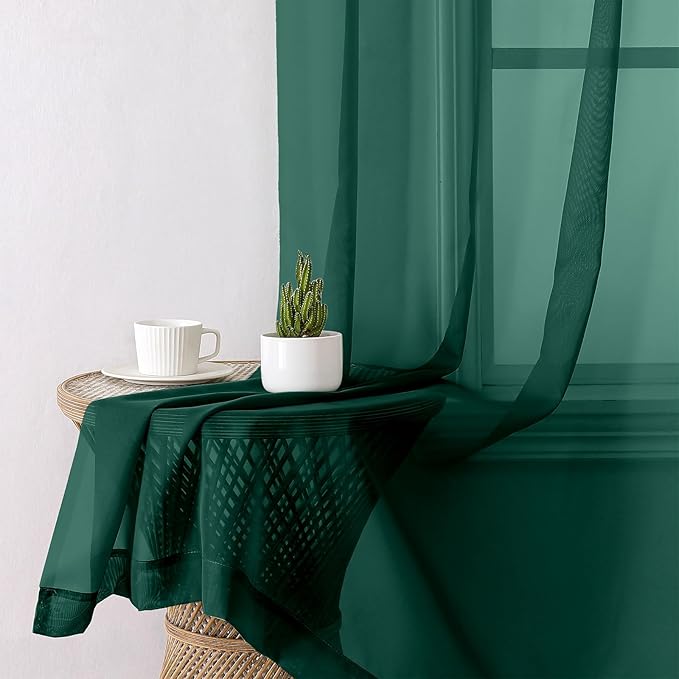 Lecloud Hunter Green Sheer Curtains 84 Inches Long 2 Panels Set, Rod Pocket Window Curtains for Living Room Bedroom, Airy Lightweight Voile Transparent Drapes Home Decor, Each Panel 42 X 84 Inch
