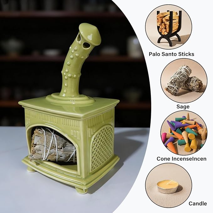 Light Green Handmade Ceramic Palo Santo Holder for Yoga, Meditation & Energy Cleansing - Versatile Dish for Wood Sticks, Sage Ash Catcher & Cone Burner - Unique Gift for Meditation Enthusiasts