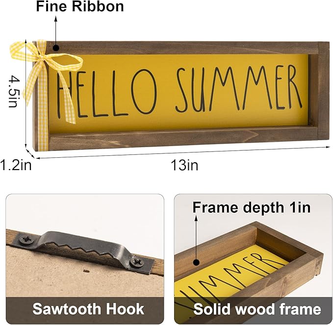 Summer Decorations For Home Hello Summer Wooden Sign Wall Table Centerpieces Shelf Mantle Office Decorative Wood Signage Rustic Farmhouse House Indoor Seasonal Decor