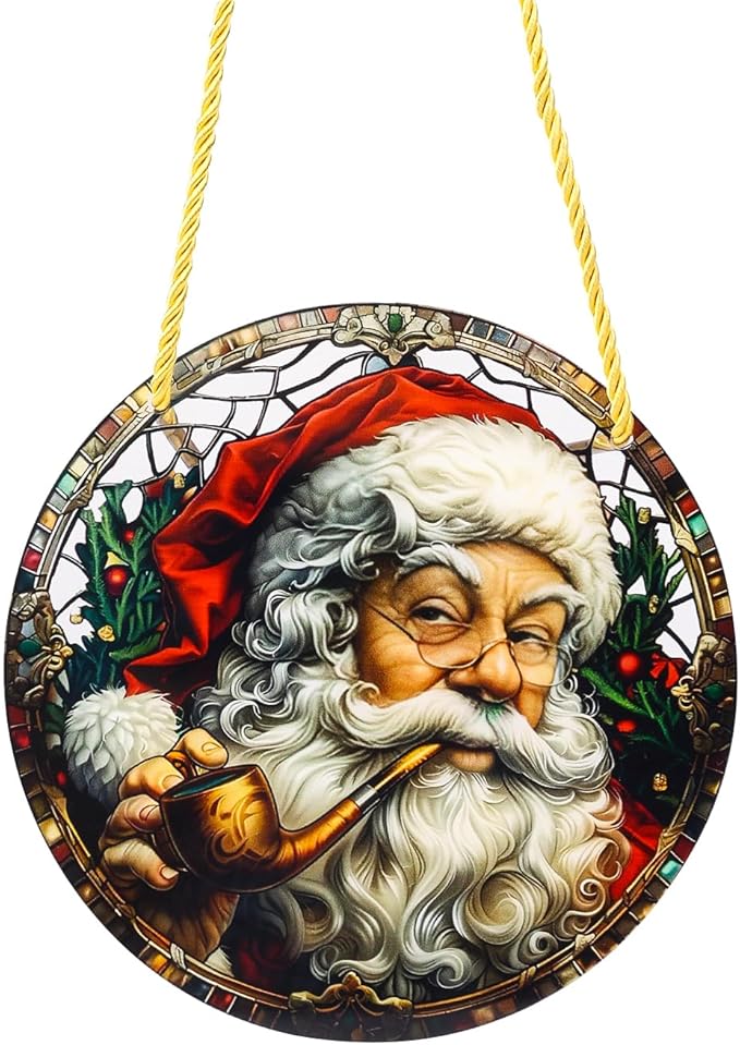 Christmas Santa Gingerbread Man Acrylic Disc Ornament for Tree, Wall, Window, Holiday Home Party Decoration (B)