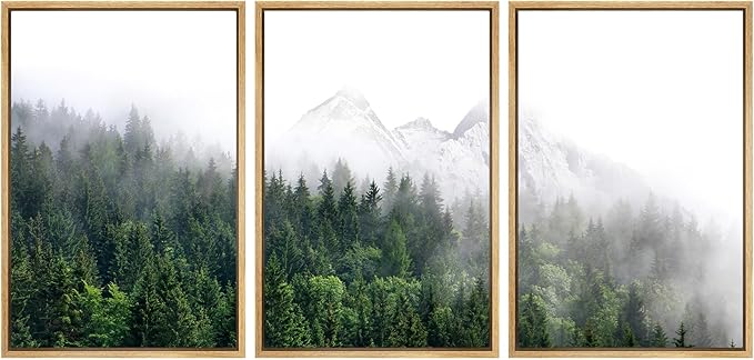SIGNWIN Framed Canvas Print Wall Art Set Winter Mountain Misty Forest View Nature Wilderness Photography Modern Art Rustic Landscape Relax/Calm for Living Room, Bedroom, Office - 24"x36"x3 Natural