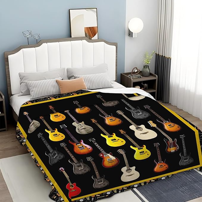 Tijuboni Guitar Music Throw Blanket Guitar Gifts for Girls Boys Women Men Kids Adults Soft Flannel Fleece Blanket for Couch Sofa Bed Home Decor 40"x50"