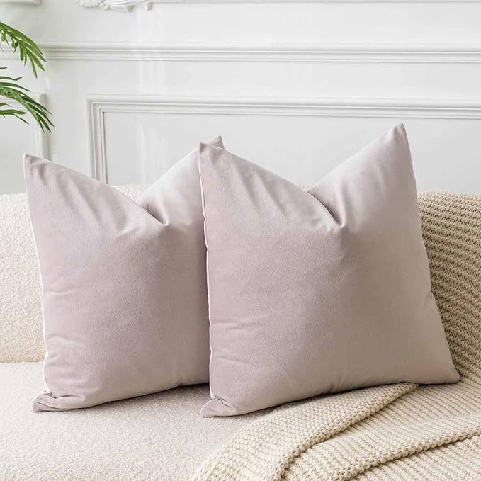 JUSPURBET Throw Pillow Covers Set of 2 Decorative Velvet Pillow Covers for Couch Sofa Bed Soft Euro Cushion Covers Cases with Invisible Zipper for Living Room Home Decor 28x28 inch,Champagne
