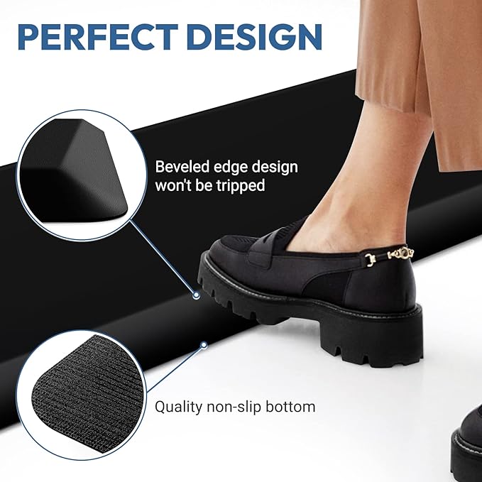 4/5 Inch Thick Kitchen Mat - Cushioned Anti Fatigue Mats for Kitchen Floor - Easy to Clean, Waterproof, Non-Slip Kitchen Rug for Sink, Office, Kitchen (22''x72'' Black)