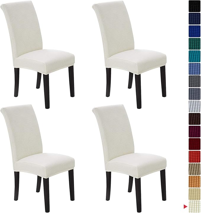 Howhic Stretch Chair Covers for Dining Room Set of 4, Removable Washable Dining Room Chair Covers, Dining Chair Slipcovers Seat Protector, Great for Home and Banquet Decoration (Ivory, 4 Pack)