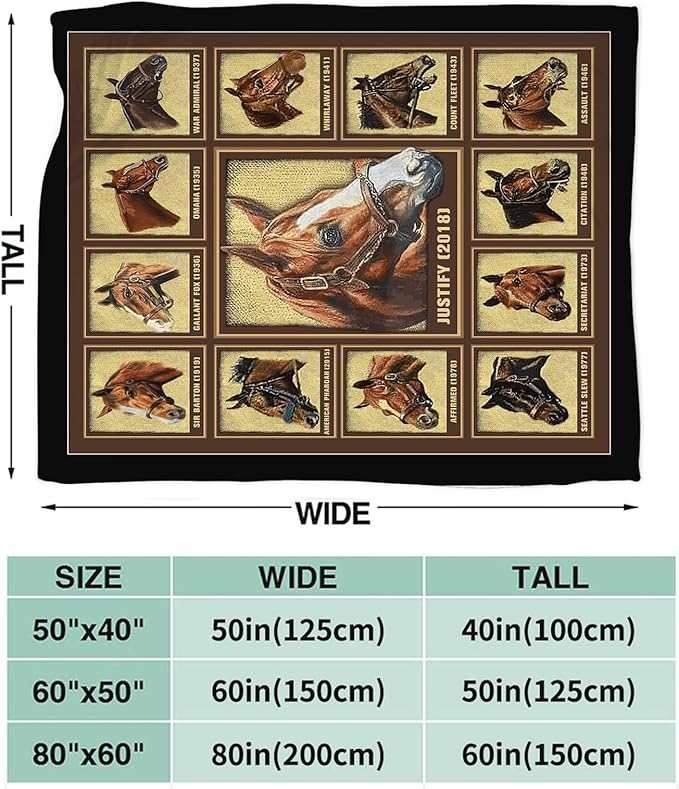 Tijuboni Racing Horses Throw Blanket Horse Gifts for Girls Boys Women Men Kids Adults Soft Flannel Fleece Blanket for Couch Sofa Bed Home Decor 50"x60"