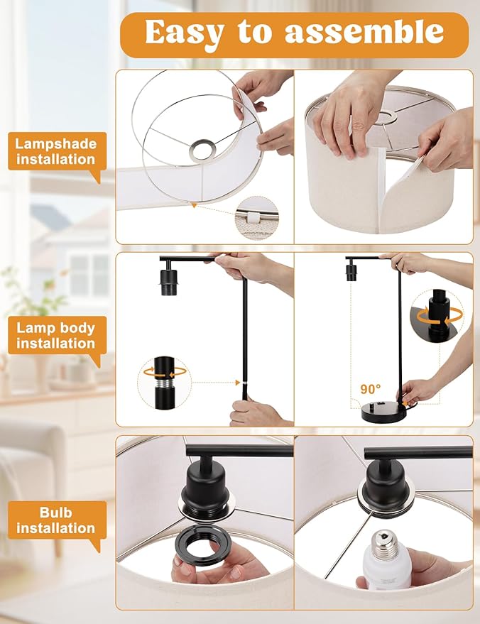 Innqoo Gray Side Table Lamp with USB Port and Outlet, Dimmable Nightstand Bedside Lamps with Linen Lampshade, Desk Lamp for Bedroom, Living Room, Guest Room, Home Office, LED Bulb Included