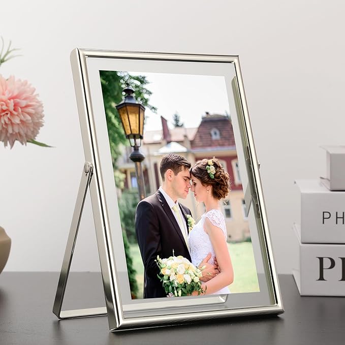 Silver 5x7 Floating Picture Frames Adjustable for (3.5x5 & 4x6) Photos Elegant Tabletop/Shelf Display Picture Frames,Classy Wedding,Thanksgiving,Christmas for Home & Office Decor