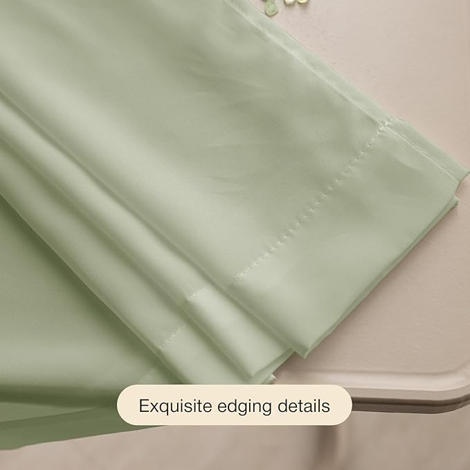 Anmao Non-See-Through Sage Green Privacy Semi Sheer Curtains for Living Room 90 Inch Length 2 Panels Set, Light Filtering That Let Light in Rod Pocket Window Drapes for Bedroom, 52W x 90L, Sage