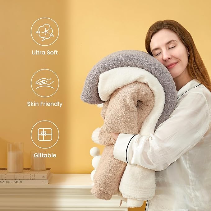 Snuggle Sac Grey Throw Blanket for Couch Bed Sofa 60x80 inches, Reversible Grey Blanket Microfiber Fluffy Fuzzy Cozy Knit Twin Blanket for Women Mothers Birthday Gifts