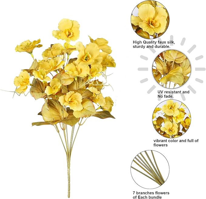 Fall Flowers Fake Flowers Mums for Outdoors Autumn Decoration, 6 Bundles Artificial Flowers Faux Silk Plants Realistic UV Resistant for Outside Planter Patio (Fall Yellow Orange)