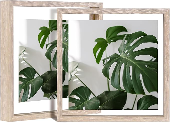 Egofine 8x8 Floating Frames Set of 2, Double Plexiglass Picture Frame, Made of Solid Wood Display Any Size Photo up to 8x8, Wall Mount or Tabletop Standing, Rose Pink