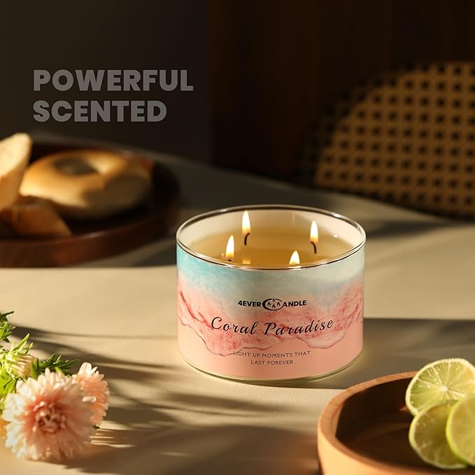 Coral Paradise Scented Candles, 18oz Soy Candles Non Toxic 4-Wick Large Candle Jars, Over 50 Hours of Burning Time, Ideal for Gifting, Events, Home Decor