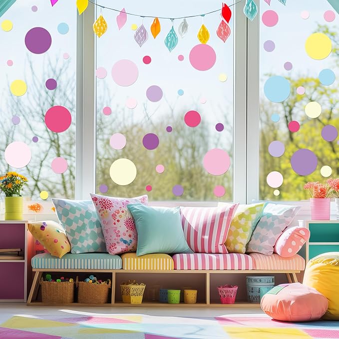 Zonon 264 Pcs Polka Dot Wall Decals for Classroom Decor Kids Circle Wall Sticker Vinyl Peel and Stick Colorful Removable for Nursery Bedroom Playroom Living Room(Pink and Purple)